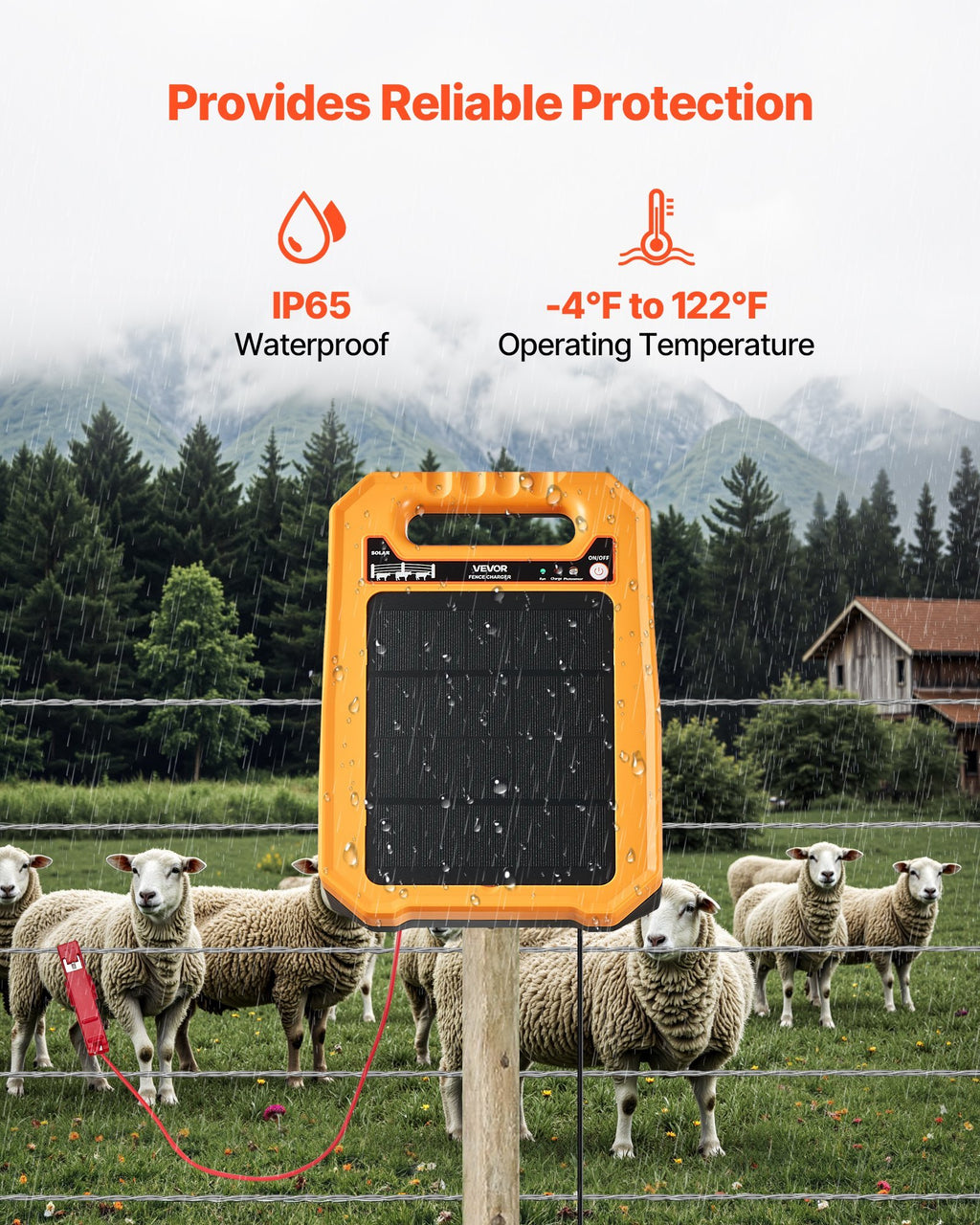 0.3J Solar Fence Charger 1.86 Miles Range Electric Fence Energizer For Livestock