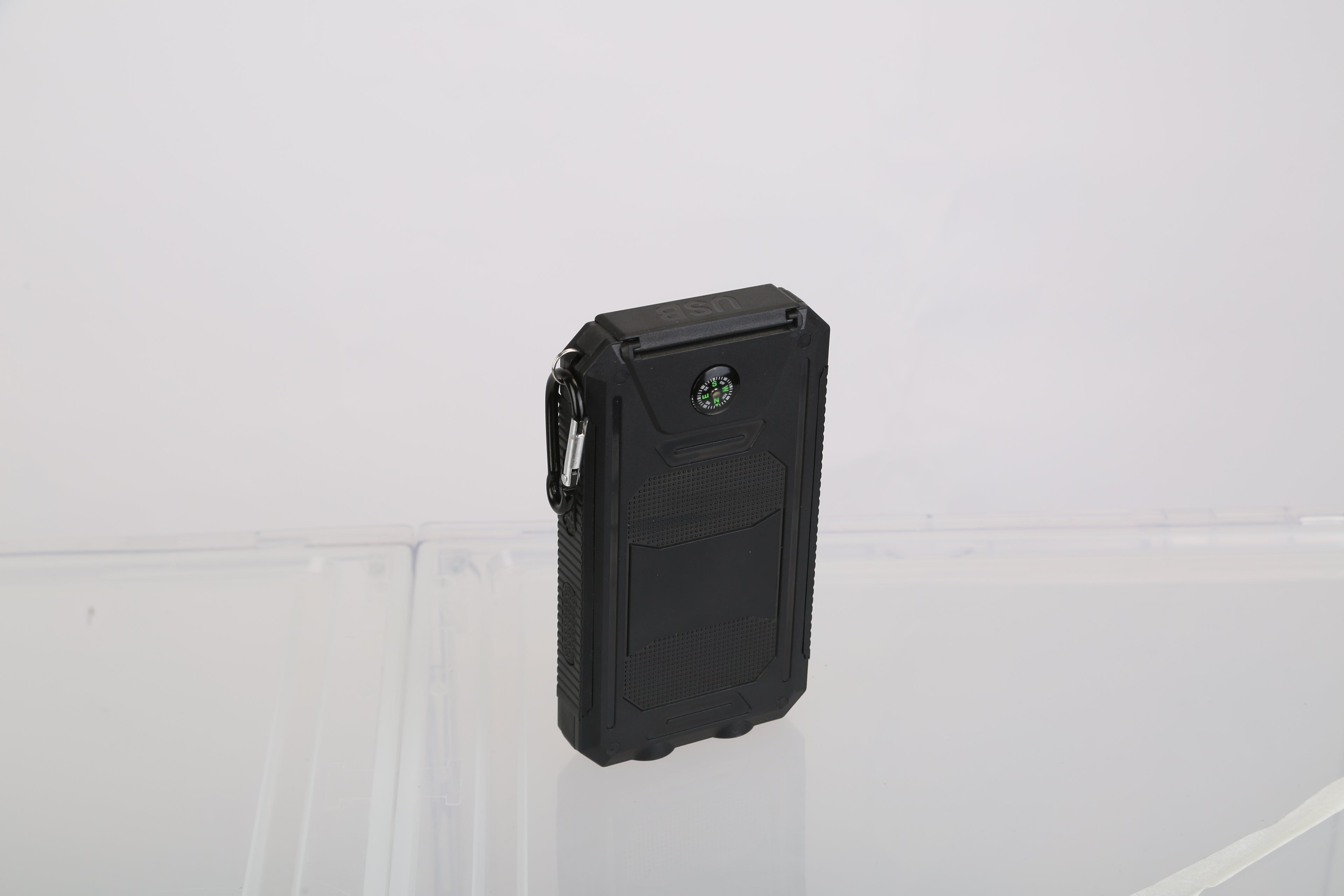 1Pc 10000MAh Solar Power Bank External Battery Pack Dual USB Interface Outdoor Charger With Battery Indicators SOS LED Lights Compass Camping Hiking