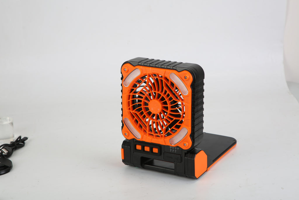 Solar Camping Fan With LED Lantern 5200mAh Rechargeable Battery Operated Portable Fan With Emergency Power Bank 4 Wind Speeds 3 Light Modes 3 Timers For Hiking Fishing Travel