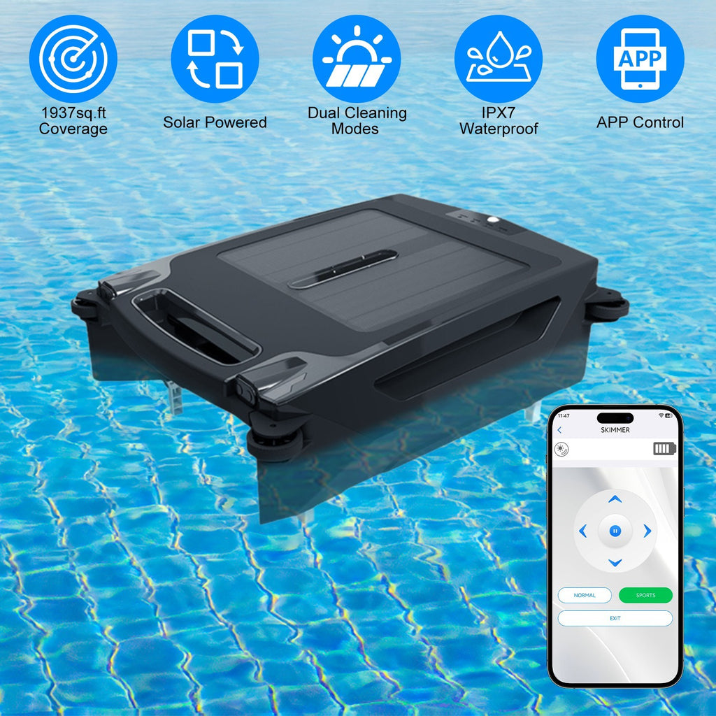 Solar Powered Robotic Pool Skimmer Automatic Swimming Pool Surface Cleaner
