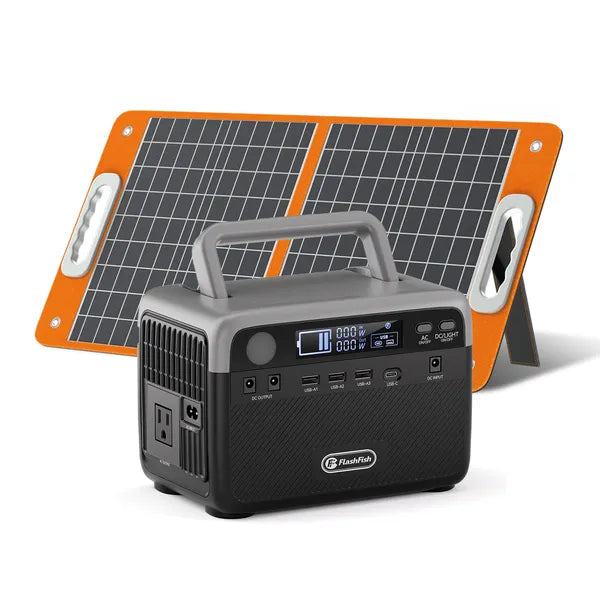 Flashfish 300W Power Station + 60W Solar Panel 230.4Wh LiFePO4 (Peak 600W) Solar Generator AC Outlets Portable Power Station,Power Bank, Battery Backup For Hurricane Emergency/Outdoor Camping