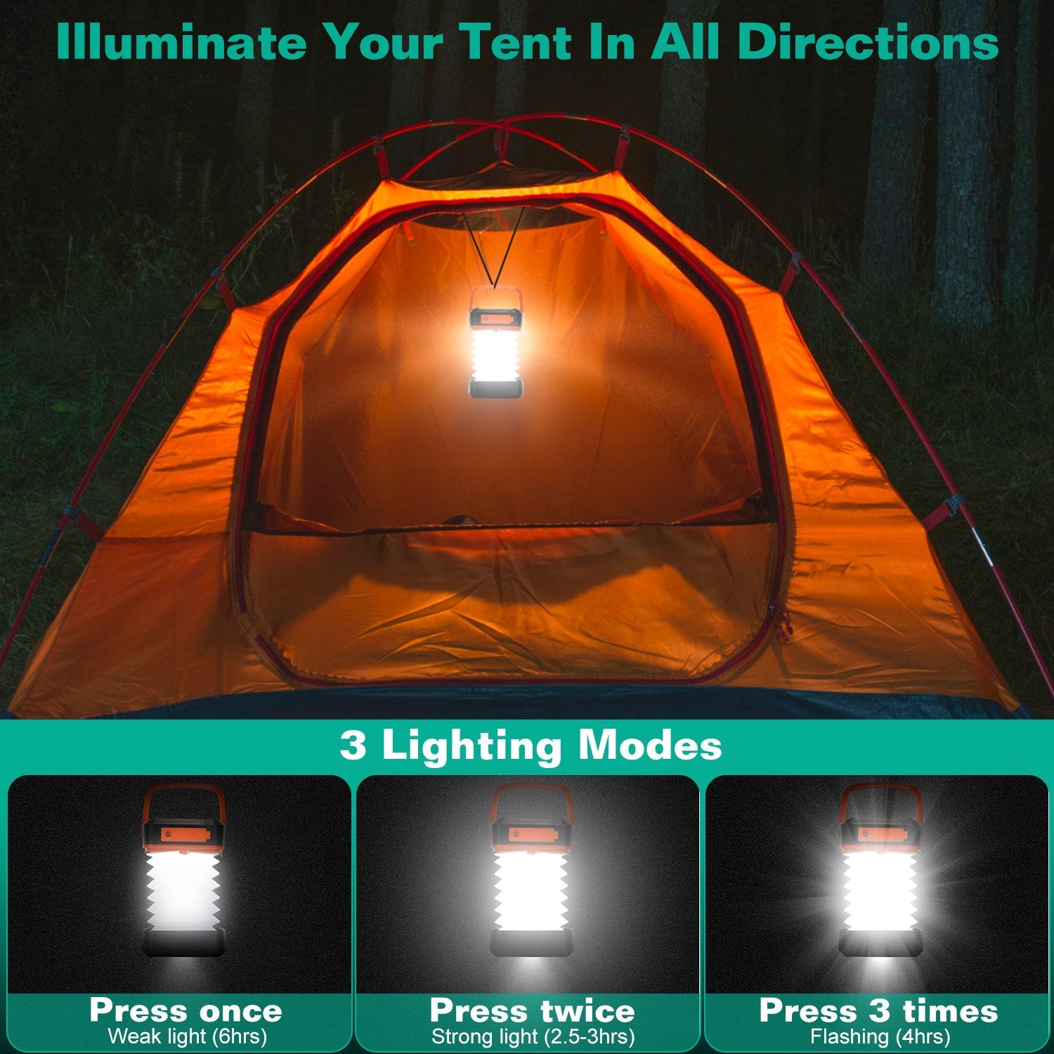 Solar Camping Lantern LED Collapsible Tent Lamp