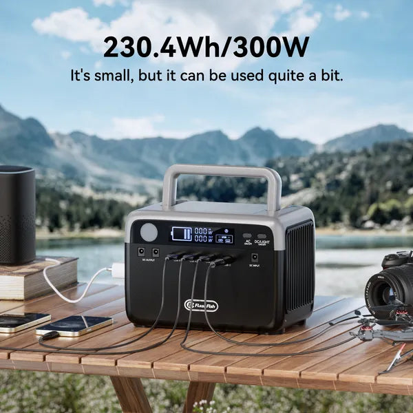 Flashfish 300W Power Station + 60W Solar Panel 230.4Wh LiFePO4 (Peak 600W) Solar Generator AC Outlets Portable Power Station,Power Bank, Battery Backup For Hurricane Emergency/Outdoor Camping