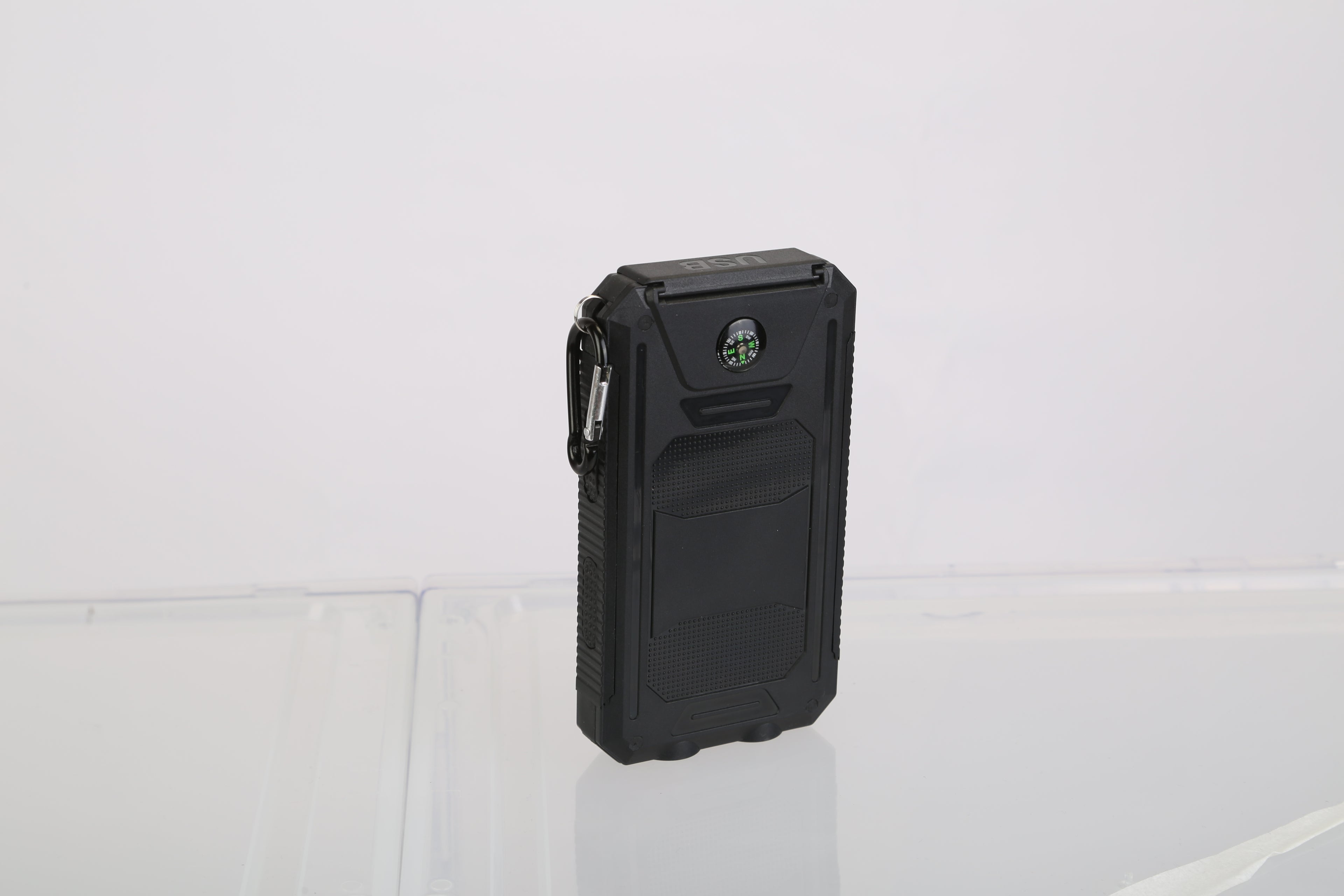 1Pc 10000MAh Solar Power Bank External Battery Pack Dual USB Interface Outdoor Charger With Battery Indicators SOS LED Lights Compass Camping Hiking