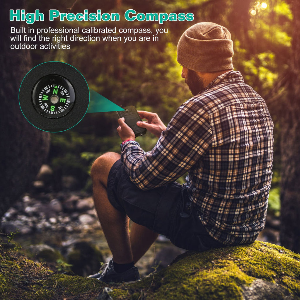 1Pc 10000MAh Solar Power Bank External Battery Pack Dual USB Interface Outdoor Charger With Battery Indicators SOS LED Lights Compass Camping Hiking