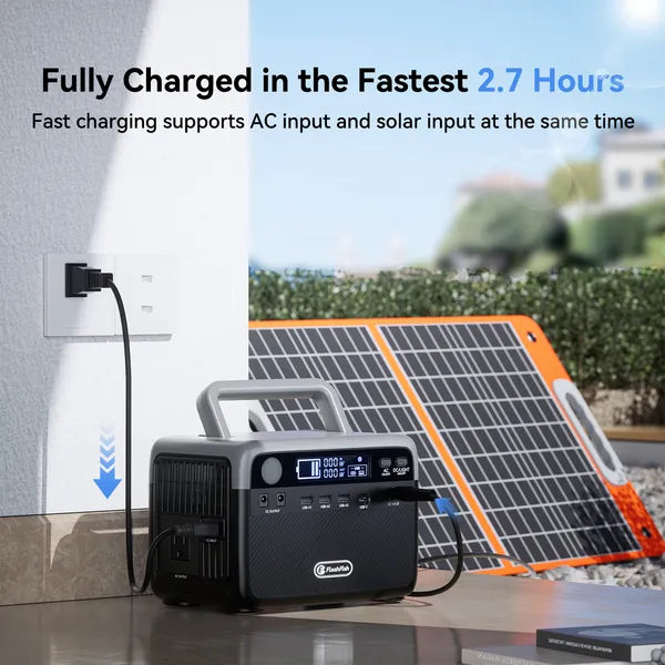 Flashfish 300W Power Station + 60W Solar Panel 230.4Wh LiFePO4 (Peak 600W) Solar Generator AC Outlets Portable Power Station,Power Bank, Battery Backup For Hurricane Emergency/Outdoor Camping