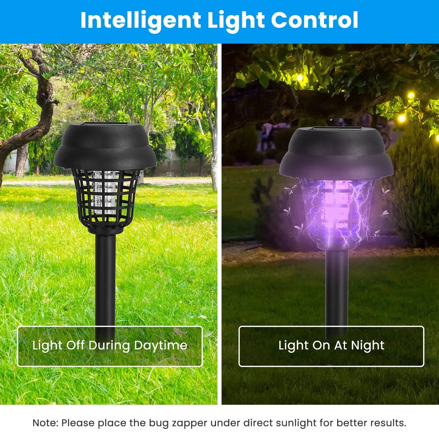 Solar Mosquito Zapper 4-Pack Dual Purple UV & White LED Modes