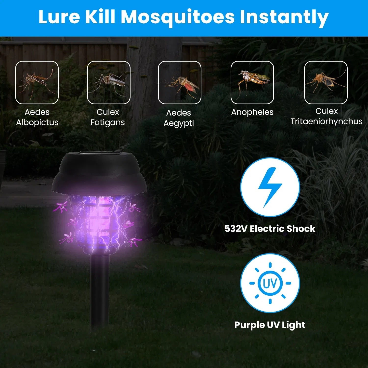 Solar Mosquito Zapper 4-Pack Dual Purple UV & White LED Modes