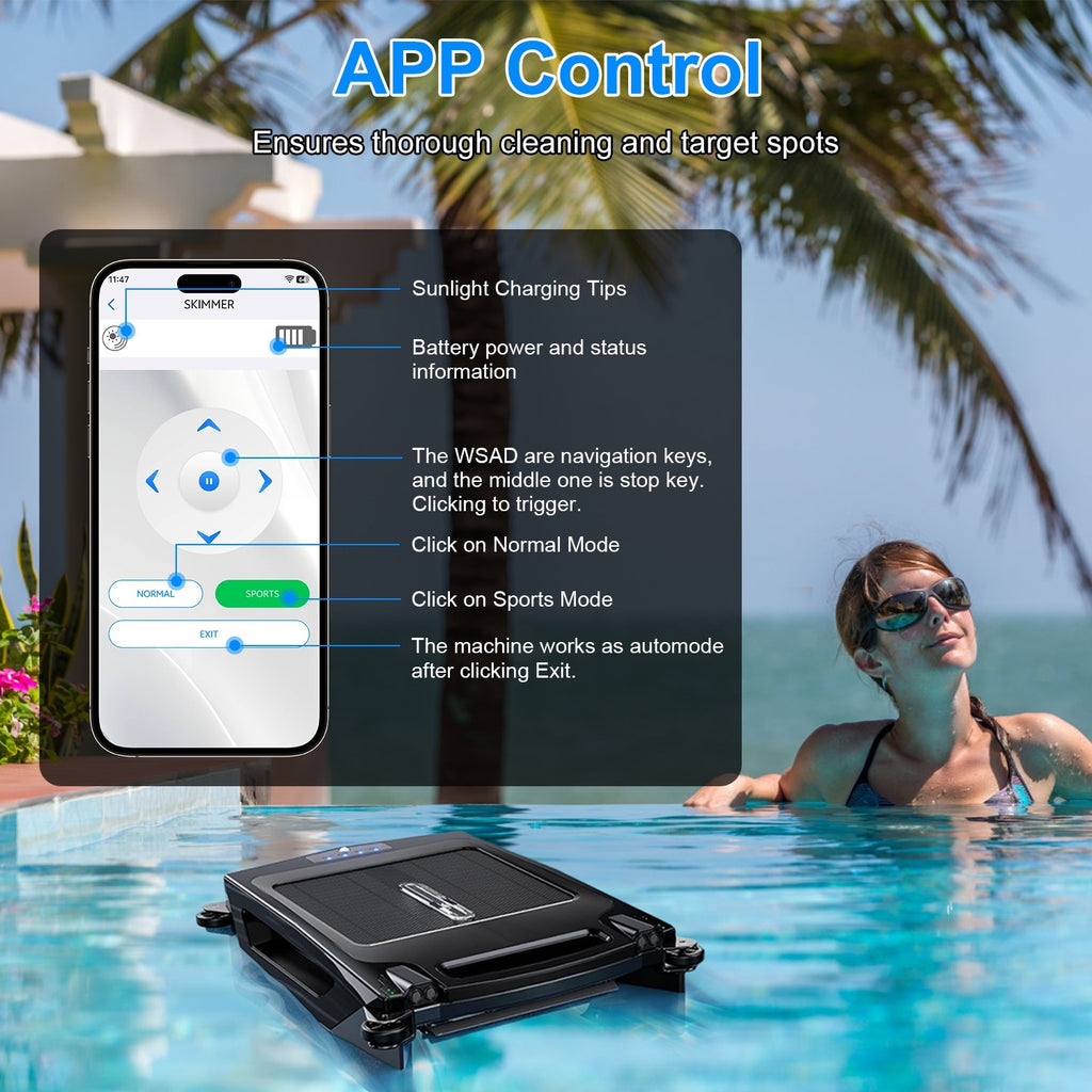 Solar Powered Robotic Pool Skimmer Automatic Swimming Pool Surface Cleaner