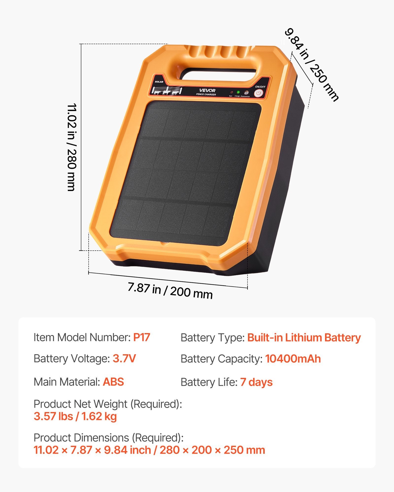 0.3J Solar Fence Charger 1.86 Miles Range Electric Fence Energizer For Livestock