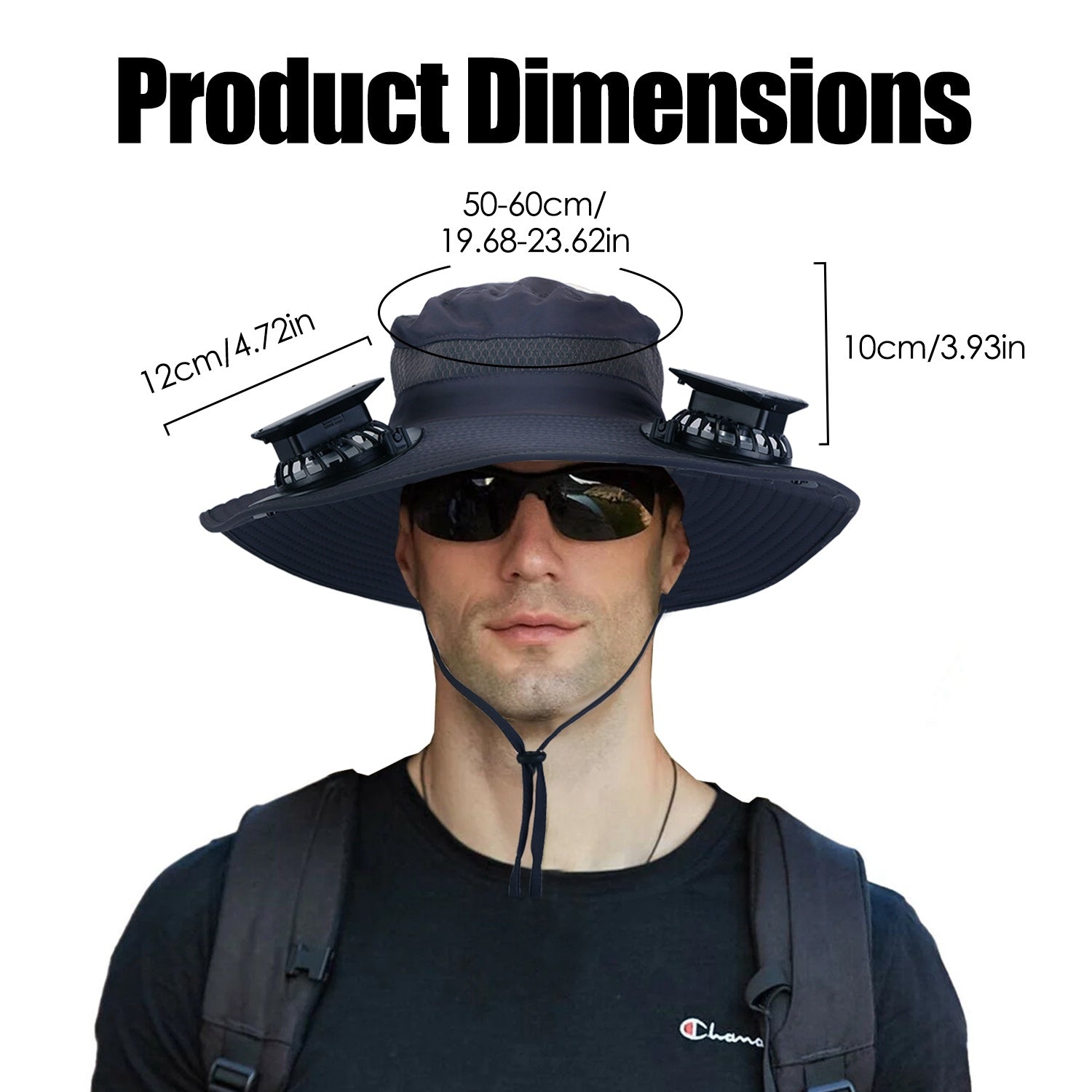 Outdoor Wide Brim Sun Hat With 2 Rechargeable Fans Solar Powered 3 Wind Speeds UPF50 Breathable Waterproof Nylon Mesh Outdoor Hat For Hiking Camping Hunting Fishing