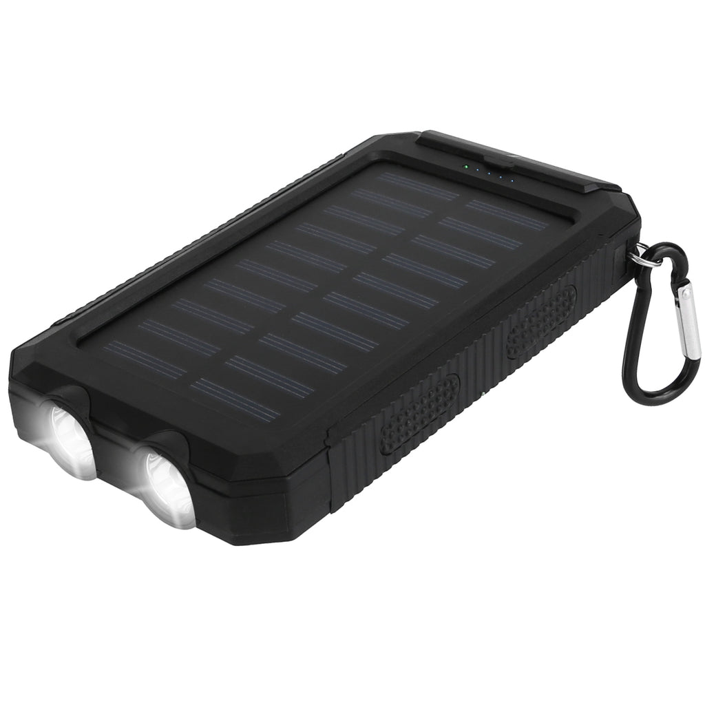 1Pc 10000MAh Solar Power Bank External Battery Pack Dual USB Interface Outdoor Charger With Battery Indicators SOS LED Lights Compass Camping Hiking
